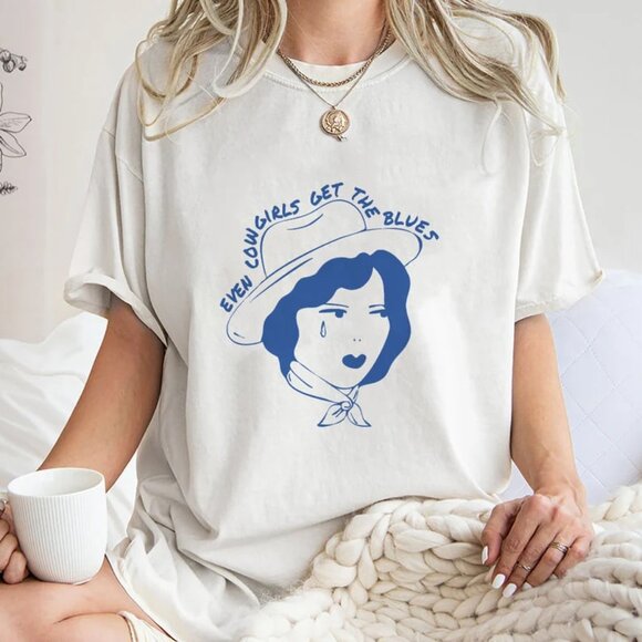 Tops - Even Cowgirl Get The Blues Shirt, Retro Graphic Cowgirl Tee